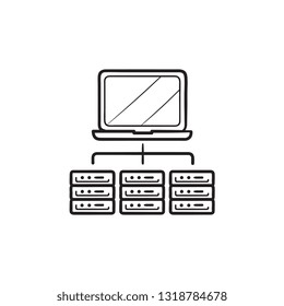 Servers and computer hand drawn outline doodle icon. Global network, hosting software, internet server concept. Vector sketch illustration for print, web, mobile and infographics on white background.