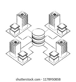 servers data center with circuit electronic isometric icon
