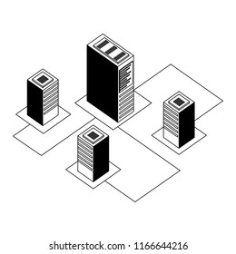 servers data center with circuit isometric icon