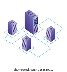 servers data center with circuit isometric icon