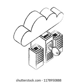 servers data center with key and cloud computing