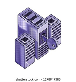 servers data center with key isometric icon