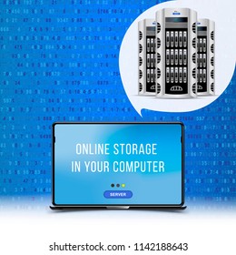 Servers data center with laptop. Cloud computing concept vector. Flat vector illustration EPS 10.