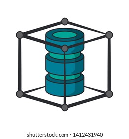 Servers disks protected inside cube security system vector illustration graphic design
