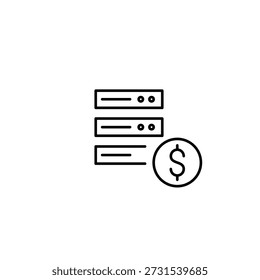 Servers and dollar sign. Cost of virtual data storage. File subscription. Pixel perfect, editable stroke vector icon