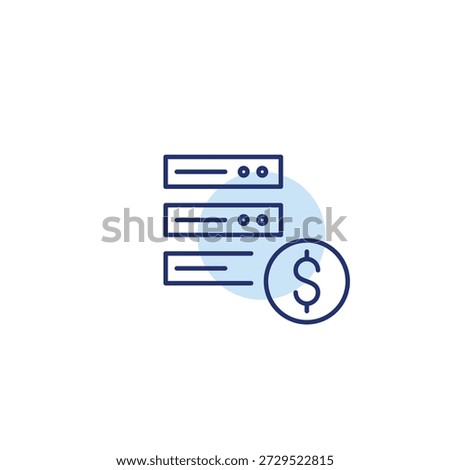 Servers and dollar sign. Cost of virtual data storage. File subscription. Pixel perfect, editable stroke vector icon