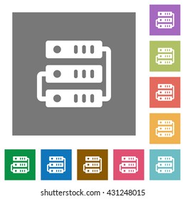 Servers flat icon set on color square background.