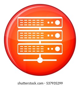 Servers icon in red circle isolated on white background vector illustration