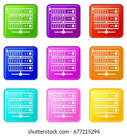 Servers icons of 9 color set isolated vector illustration