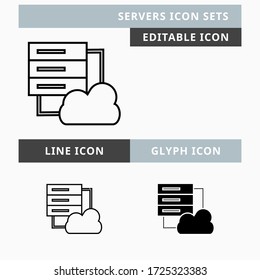 Servers icons set vector design, modern editable line and  glyph icon, black color and isolated for icon presentation, website and banner
