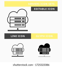 Servers icons set vector design, modern editable line and  glyph icon, black color and isolated for icon presentation, website and banner