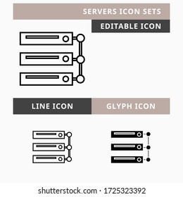 Servers icons set vector design, modern editable line and  glyph icon, black color and isolated for icon presentation, website and banner