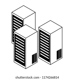Servers isometric technology in black and white
