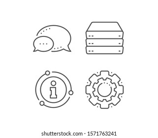 Servers line icon. Chat bubble, info sign elements. PC component sign. Big data storage symbol. Linear servers outline icon. Information bubble. Vector