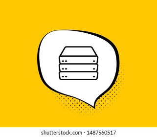 Servers line icon. Comic speech bubble. PC component sign. Big data storage symbol. Yellow background with chat bubble. Servers icon. Colorful banner. Vector