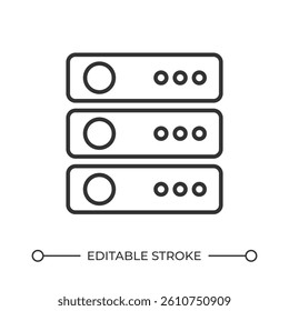 Servers line icon. Hardware for digital database storing. Electronic equipment of datacenter. Computing. Isolated vector illustration. Outline symbol. Simple linear drawing. Editable stroke
