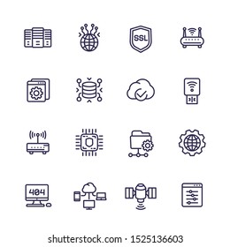 servers, network and hosting line icons set