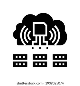 servers storaging info from rfid glyph icon vector. servers storaging info from rfid sign. isolated contour symbol black illustration