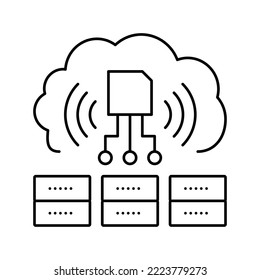 servers storaging info from rfid line icon vector. servers storaging info from rfid sign. isolated contour symbol black illustration