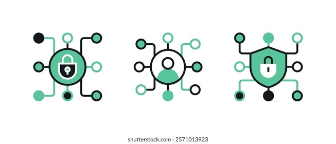 Servers and Technology Security Icons. Global Network, Social Network and Web Hosting Illustration. Vector sign isolated stock illustration