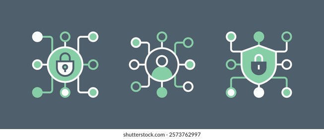 Servers and Technology Security Icons. Global Network, Social Network and Web Hosting Illustration. Vector sign isolated stock illustration