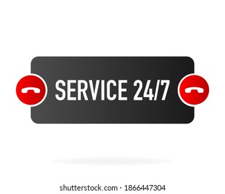 Service 24 7 banner in flat style on white background. Vector illustration.