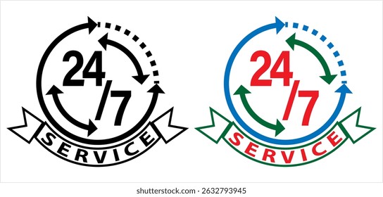 Servicio 24 7 Ilustración de Arte vectorial de iconos