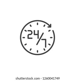 Service 24 7 outline icon. linear style sign for mobile concept and web design. Technical support 24 hours a day and 7 days a week simple line vector icon. Symbol, logo illustration. Pixel perfect