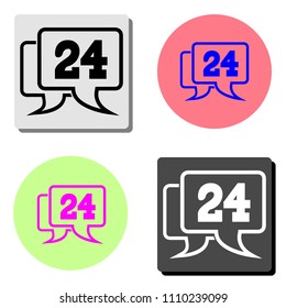 Service 24 7 support chat. simple flat vector icon illustration on four different color backgrounds