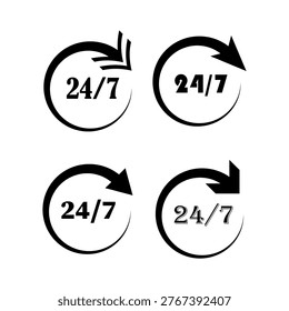 Service 24 7. Twenty four seven. Support cycle Vector. Time symbol. Manual vector only. No autotrace used. EPS 10.