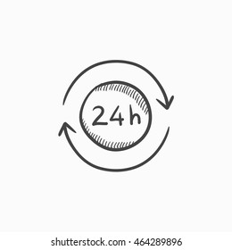 Service 24 hrs vector sketch icon isolated on background. Hand drawn Service 24 hrs icon. Service 24 hrs sketch icon for infographic, website or app.