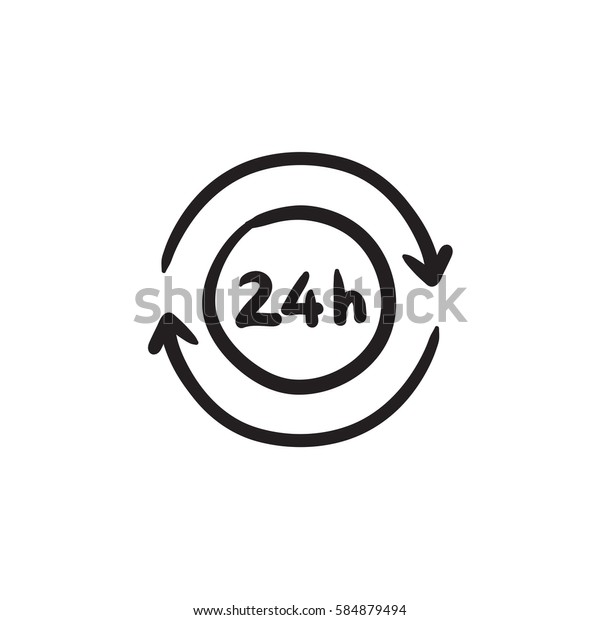Service 24 hrs vector sketch icon\
isolated on background. Hand drawn Service 24 hrs icon. Service 24\
hrs sketch icon for infographic, website or\
app.
