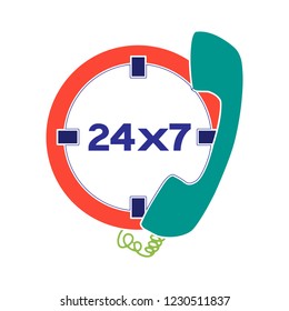 service 24 icon - Vector clock alarm sign symbol, time illustration