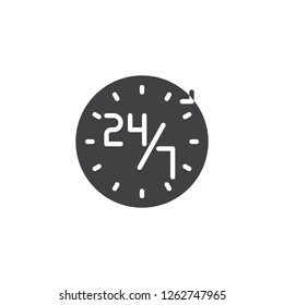 Service 24/7 vector icon. filled flat sign for mobile concept and web design. Technical support 24 hours a day and 7 days simple solid icon. Symbol, logo illustration. Pixel perfect vector