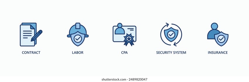 Service Agreement Management Banner Web Icon Vector Illustration Concept With Icon Of Contract, Labor, Cpa, Security System, Insurance