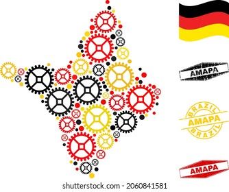 Service Amapa state map collage and stamps. Vector collage is designed from service items in various sizes, and Germany flag official colors - red, yellow, black.
