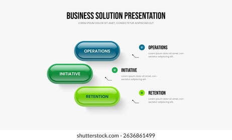 Service Analysis Slide Design Vector Illustration. Marketing Innovation Three Option Infographic Slideshow Template. Company Visualization 3 Step Diagram Frame Layout.