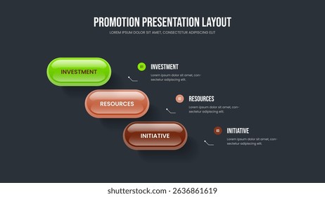 Service Analysis Three Step Infographic Slide Design. Enterprise Solution 3 Option Diagram Frame Layout. Digital Plan Slideshow Template Vector Illustration.