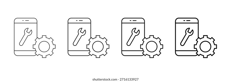 Conjunto de Vectores de iconos de App de servicio en diferentes estilos de línea de trazo