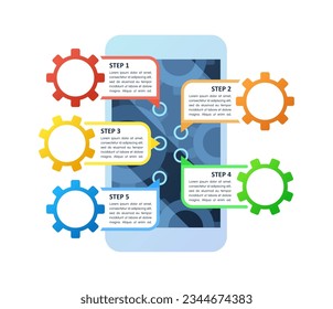 Service app infographic chart design template. Abstract infochart with copy space. Instructional graphics with 5 step sequence. Visual data presentation. Calibri Bold, Questrial Regular fonts used