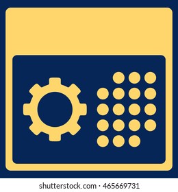 Service Appointment vector icon. Style is flat symbol, yellow color, rounded angles, blue background.