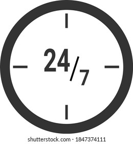 Service - around the clock or 24 hours a day and 7 days a week icon isolated on white background
