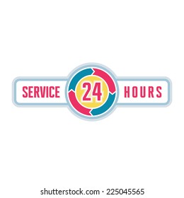 Service around the clock - 24 hours a day logo illustration. Concept horizontal banner. Creative layout. Arrows cycle sign. 