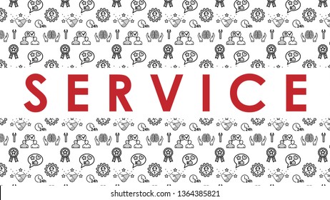 Service background (16x9 ratio). Slide template for presentations with icons set. Banner for website and social media. Contains seamless pattern swatch. Vector design illustration.