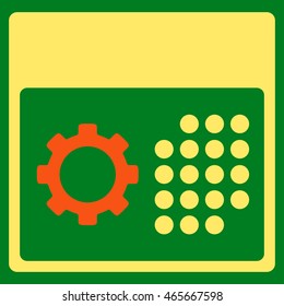 Service Binder vector icon. Style is bicolor flat symbol, orange and yellow colors, rounded angles, green background.