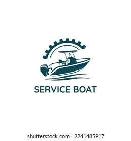 Service boat logo vector, suitable for the boat repair, mechanic, maintenance, transportation, travel or any industry related to the logo.