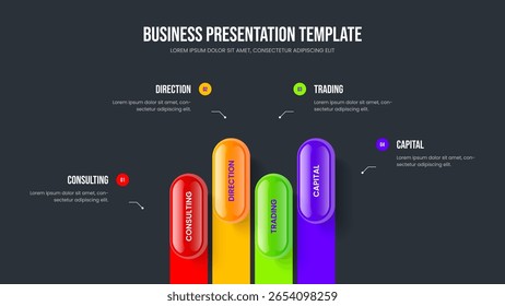 Service Briefing 4 Step Diagram Frame Template. Enterprise Campaign Presentation Design Vector Illustration. Visual Performance Four Option Infographic Slideshow Layout.