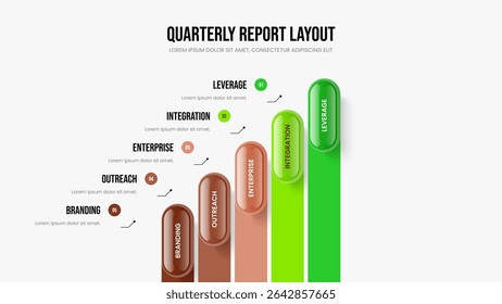 Service Briefing Frame Design Vector Illustration. Corporate Growth 5 Step Diagram Presentation Template. Business Proposal Five Option Infographic Slide Layout.