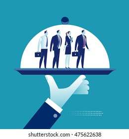 Service. Business team on a platter. Concept vector illustration.