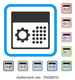 Service Calendar icon. Flat grey pictogram symbol inside a light blue rounded rectangular frame. Black, gray, green, blue, red, orange color variants of Service Calendar vector.